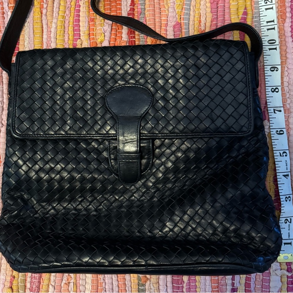 Elegant Black Woven Leather Crossbody Bag